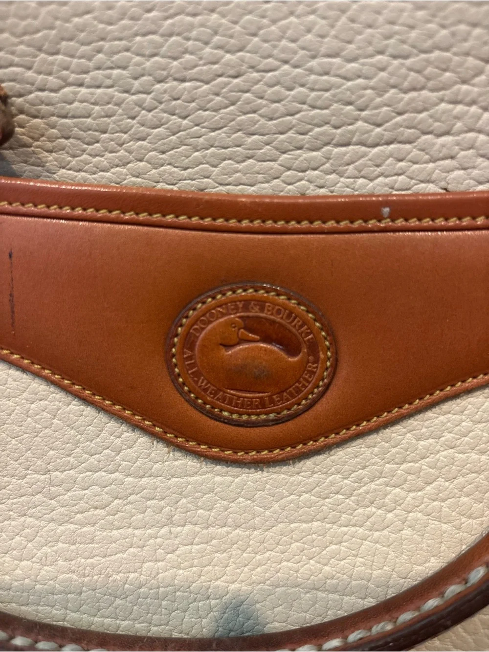 Dooney & Bourke Cream and Brown Leather Satchel with Gold Hardware